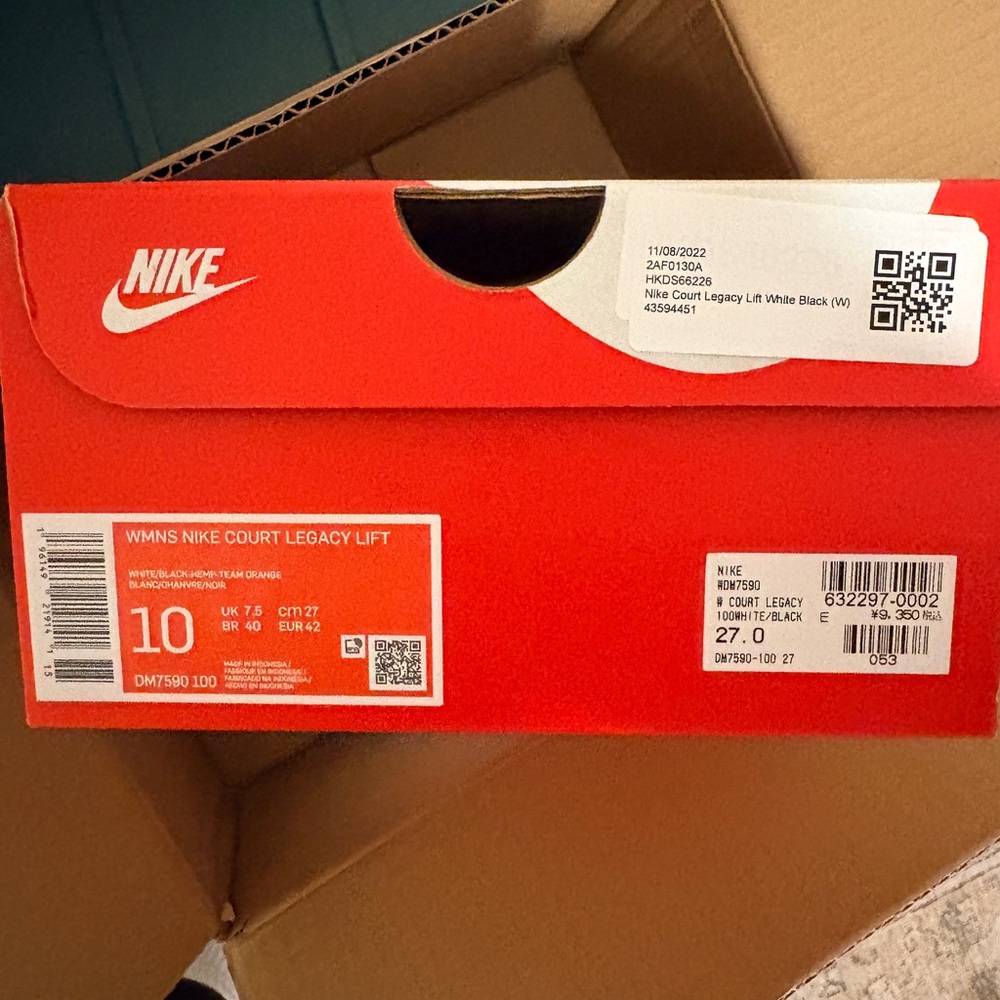 Nike Women’s Court Legacy Lift Sneakers New in Box White/Black/Hemp Team Orange - Picture 7 of 7